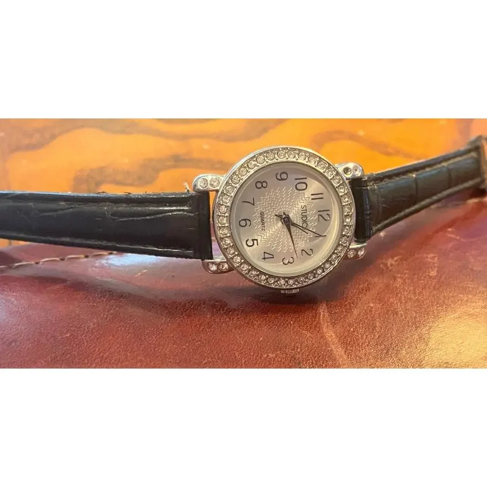 Women's 27mm Silver Tone Studio Time Watch, Crystal Accents